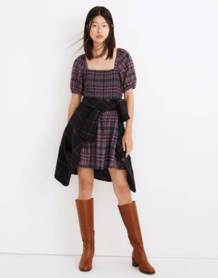 Lucie Puff-Sleeve Smocked Mini Dress in ...